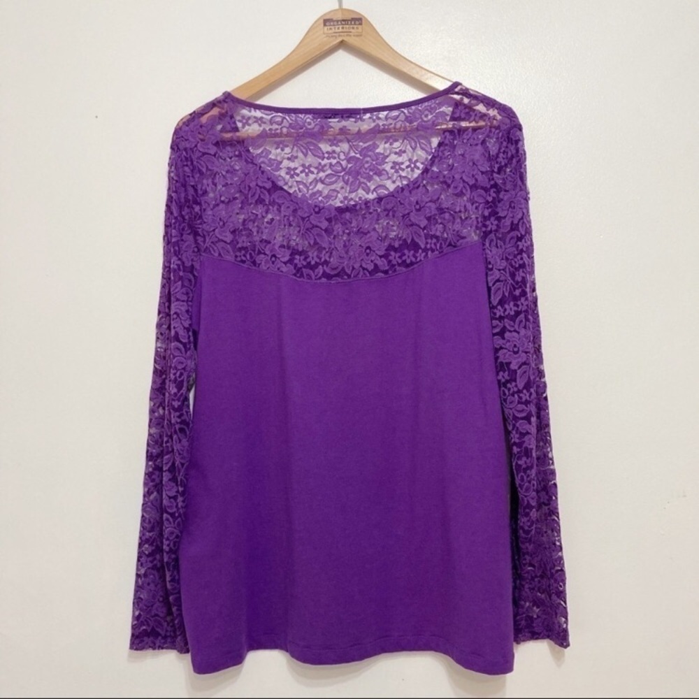 One Step Up Purple Long Sleeve Lace long sleeve ladies Top Size 1X